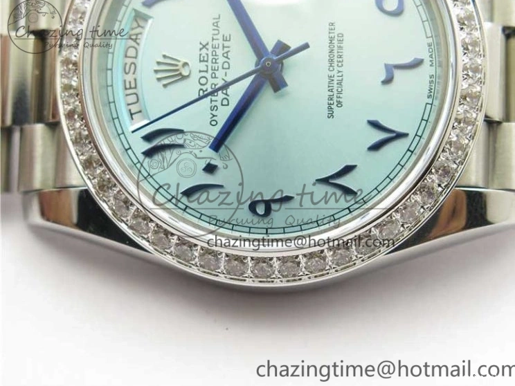 0417 Day Date 40mm SS BP Maker Best Edition Diamond Bezel Blue Dial Arabic Markers On SS Bracelet A Lightweight 2883